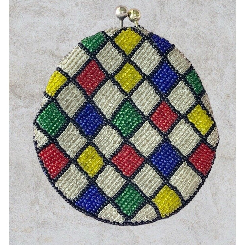 1940s Coin Purse Handmade Pouch Colorful Coin Purse Geometric Pattern Wallet